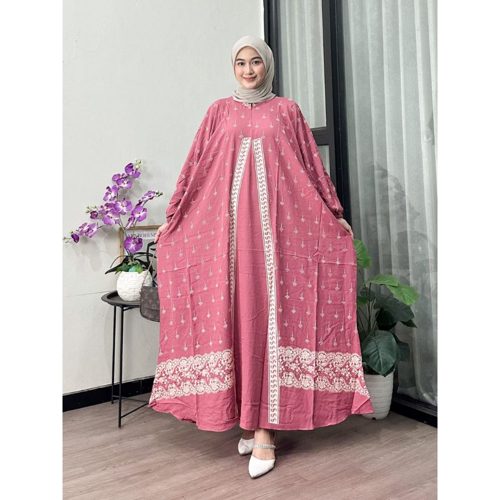 SYAKIRA SERIES-GAMIS KAFTAN MADINAH MOTIF AROFAH BUSUI RAYON PREMIUM