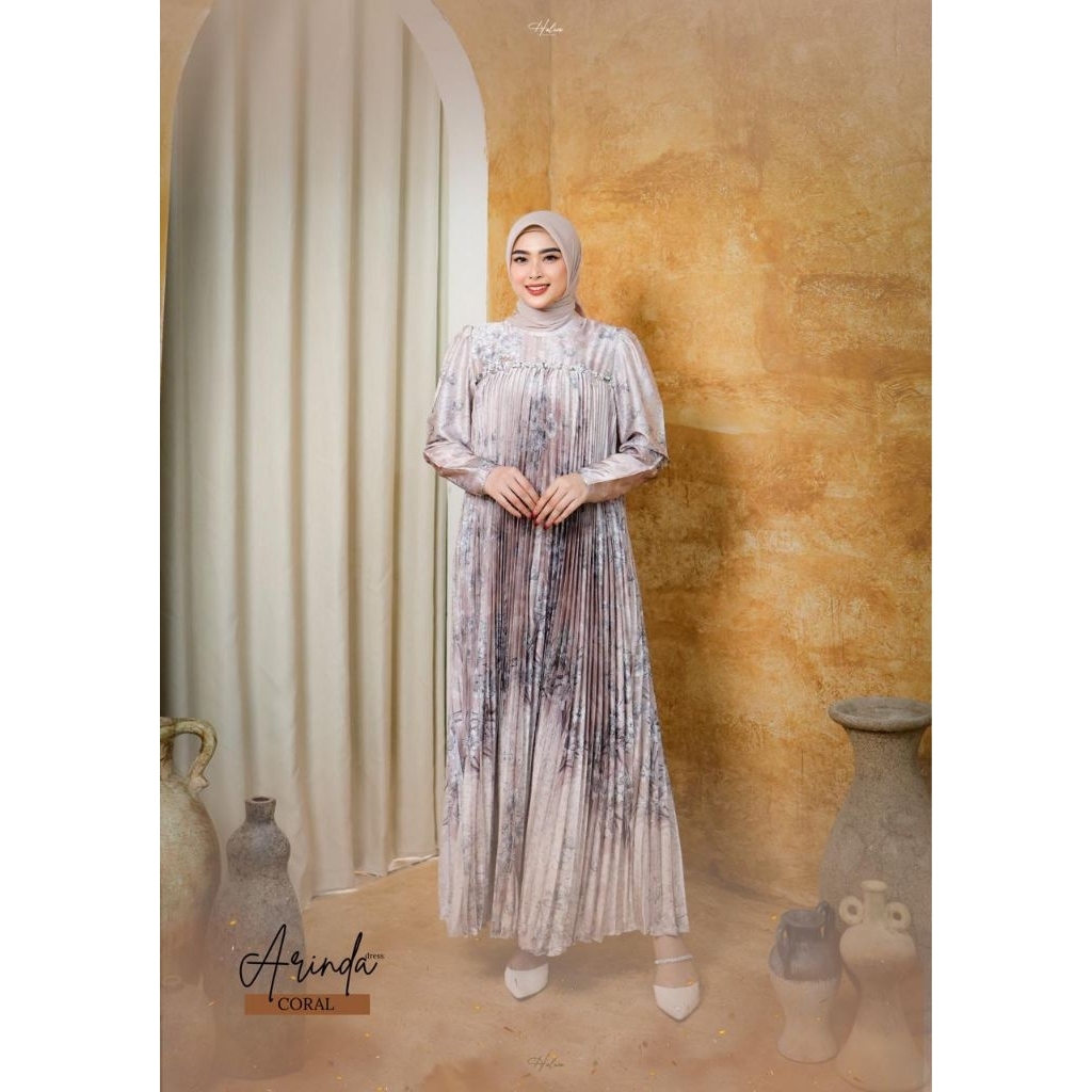 Ready Stock Arinda Dress By Halwa Apparel | Dress Plisket Halwa Apparel | Dress Halwa Apparel Terbar