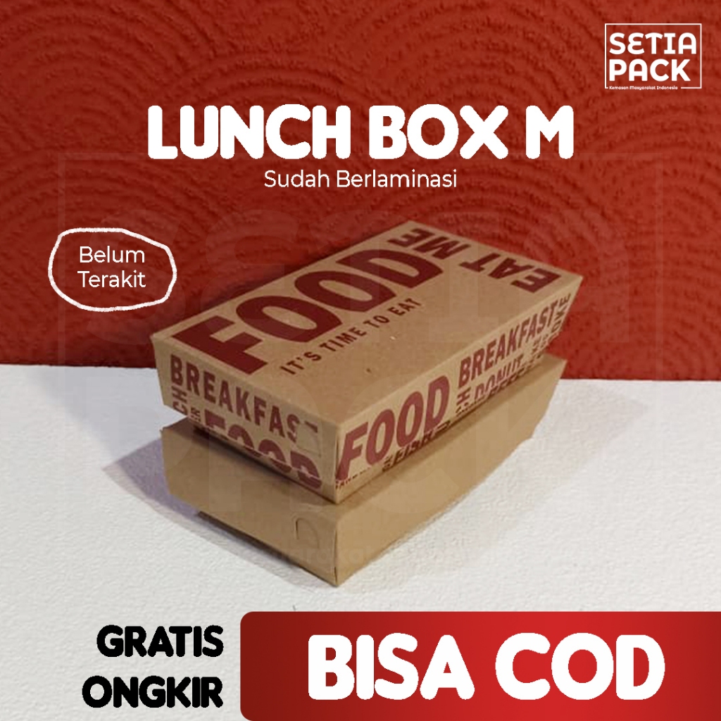 Dus Nasi Lunch Box Coklat Kraft Motif Dus Ayam Geprek Katsu Nasi Mie Goreng Ukuran M