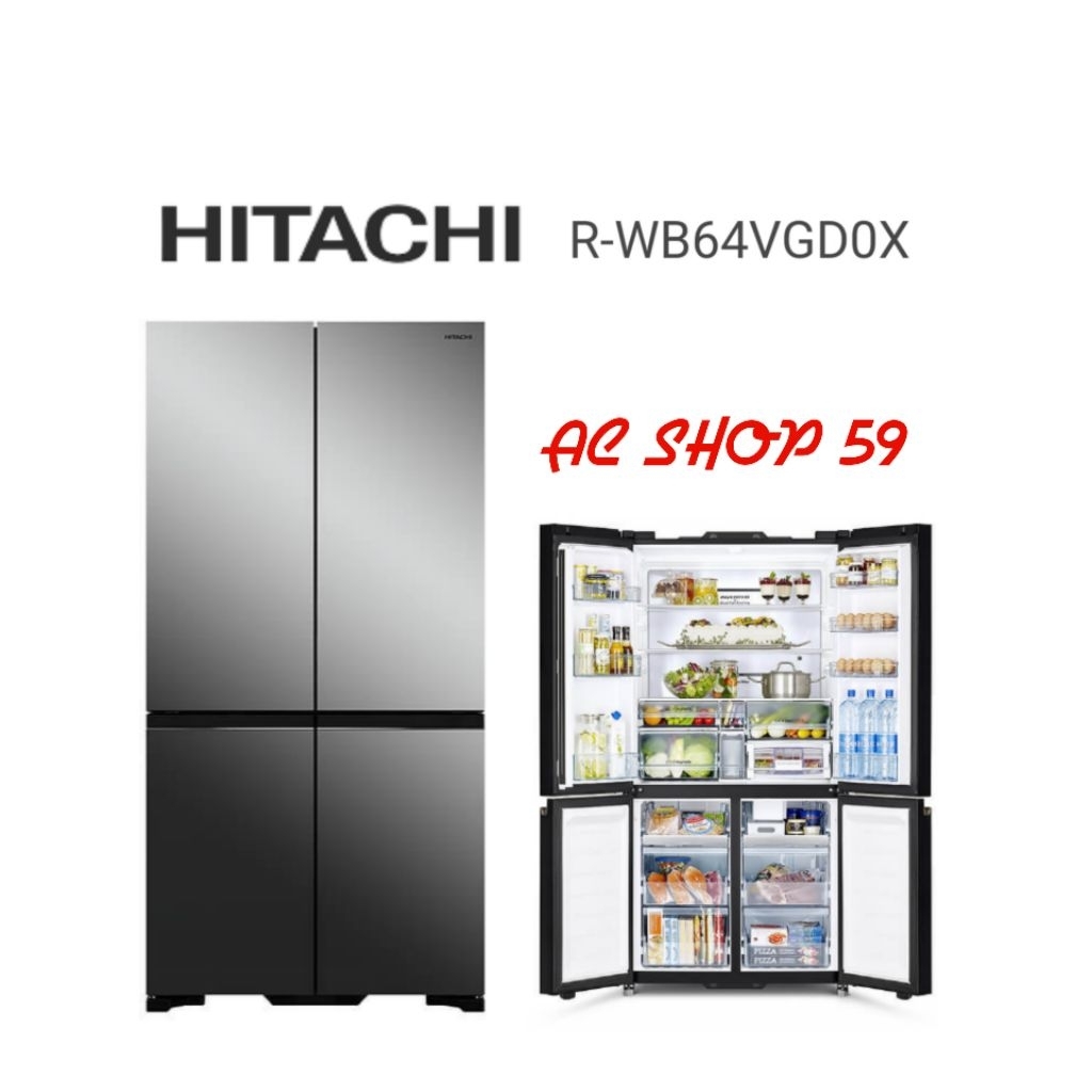 HITACHI R-WB64VGD0X Kulkas Side By Side Inverter 4 Door Mirror French Bottom Freezer Luxury 569L New