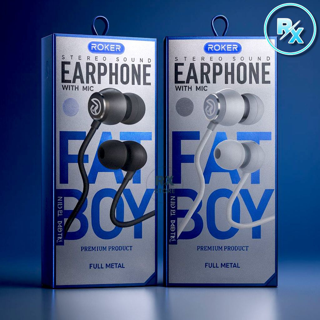 Earphone Headset Roker RK51K Fat Boy Stereo Sound Handsfree Universal With Mic Original
