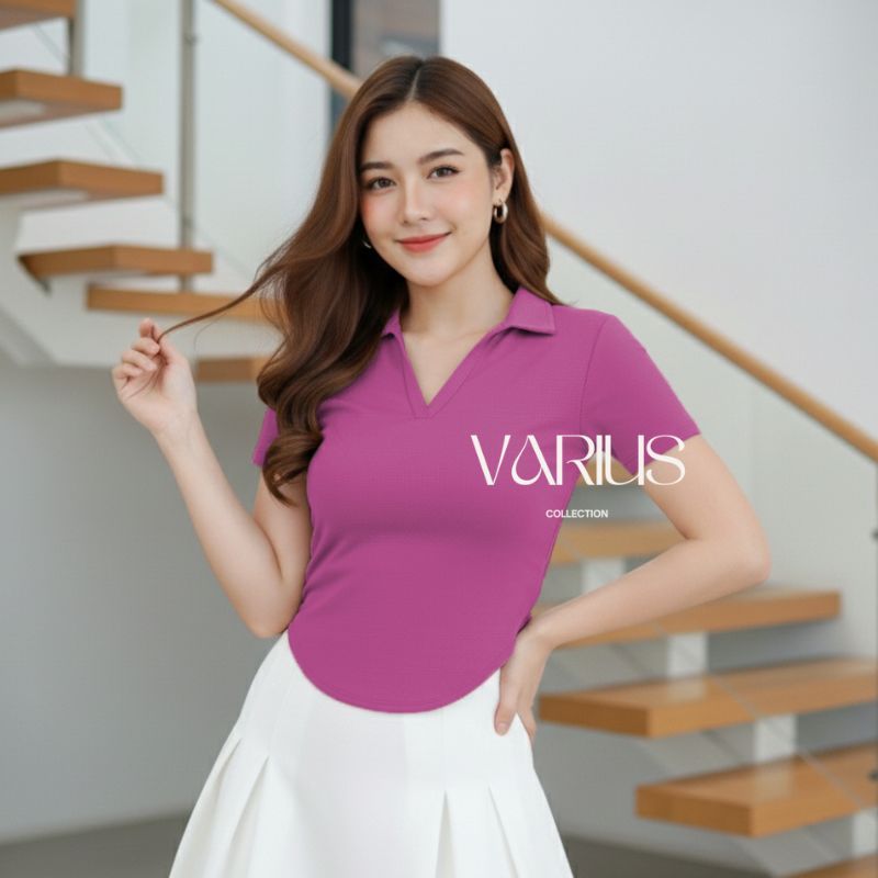Kaos Crop Top Polo V neck Crop Top Oval Polo 8001