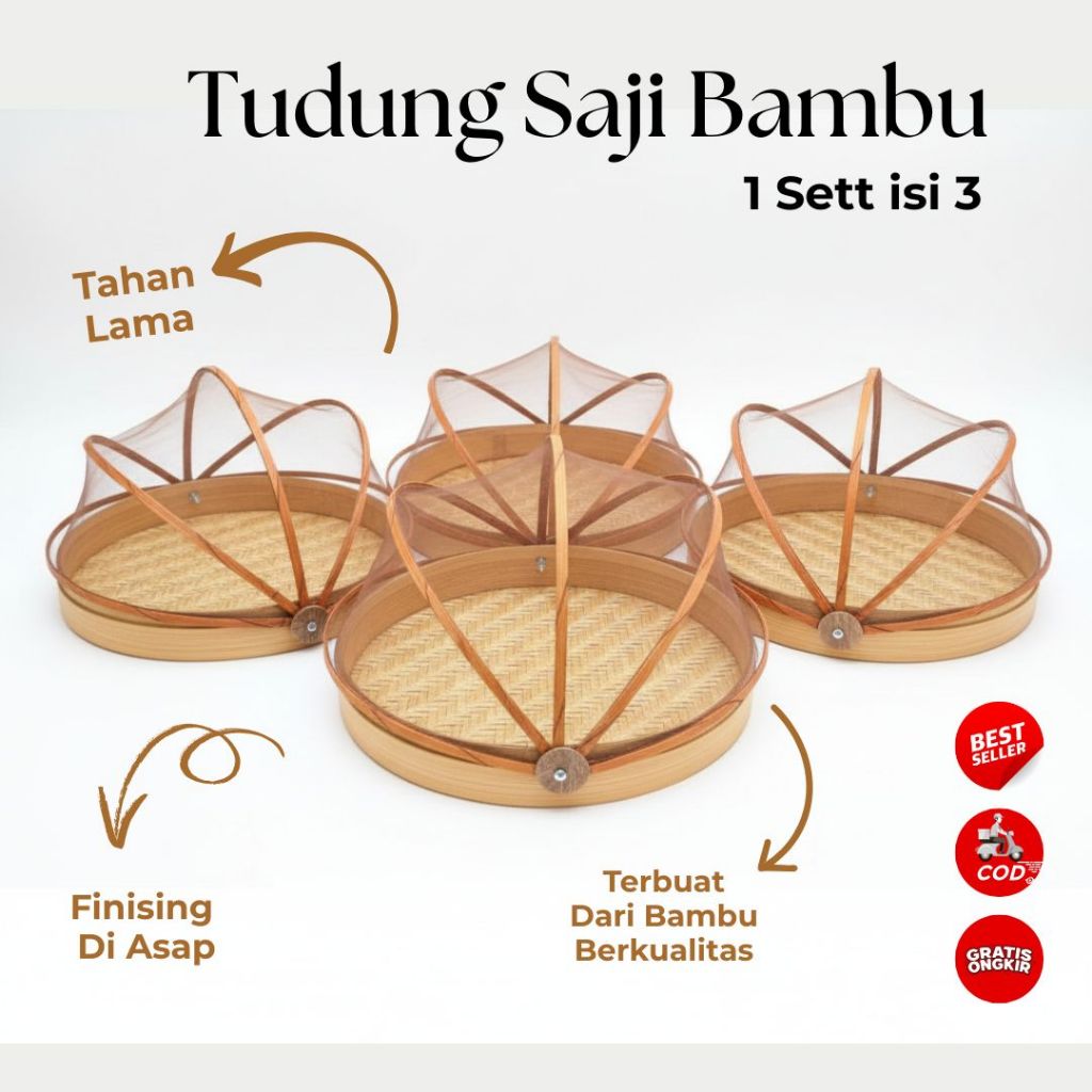Tudung Saji Bambu 1 SETT ISI 3 / Wadah Makanan Tudung Saji Bambu
