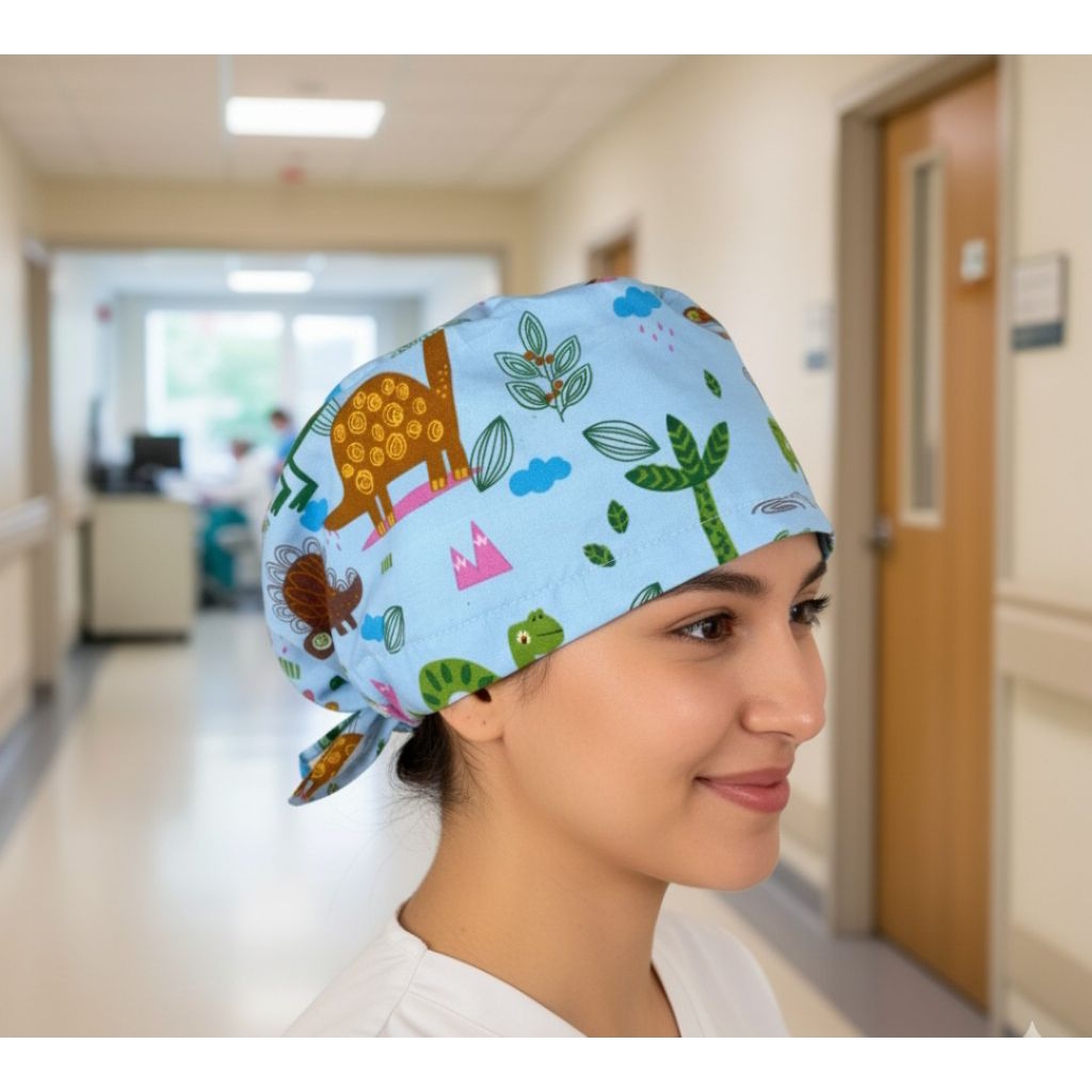 headcap medis abramed motif dino/topi perawat/topi koki/topi dokter/topi karyawan/