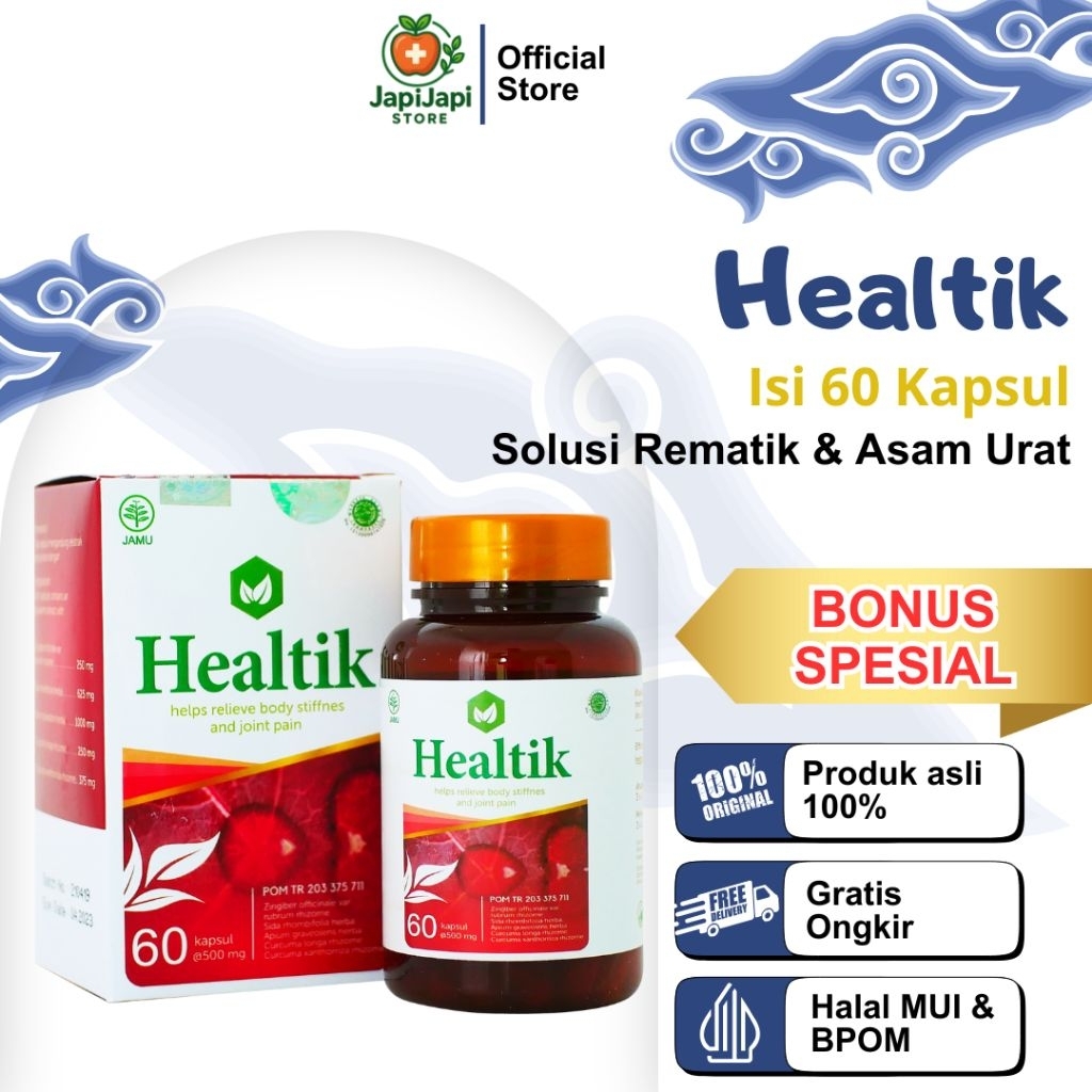 Healtik - Obat Herbal Original untuk Nyeri Sendi Rematik Asam Urat - 60 Kapsul