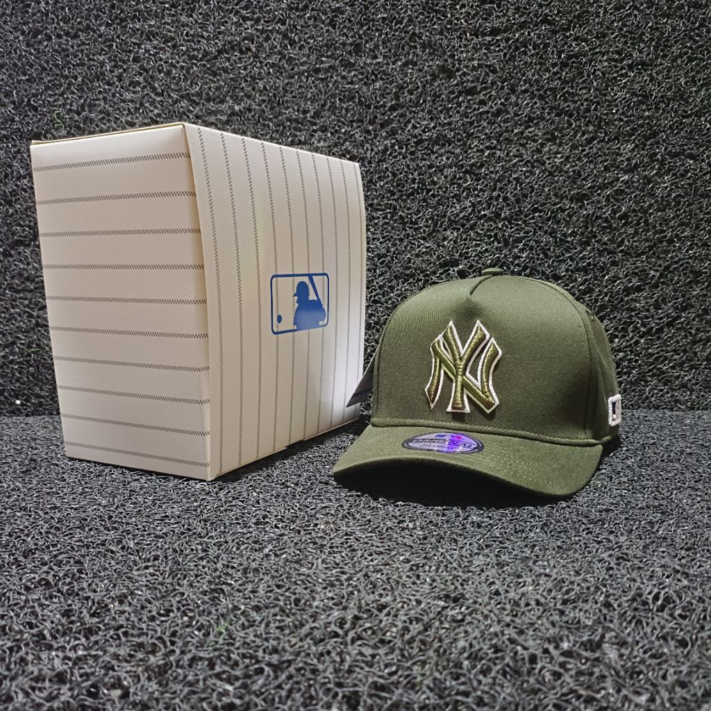 Topi premium NY Hijau Army List Putih Topi Basebal Pria Wanita Quality