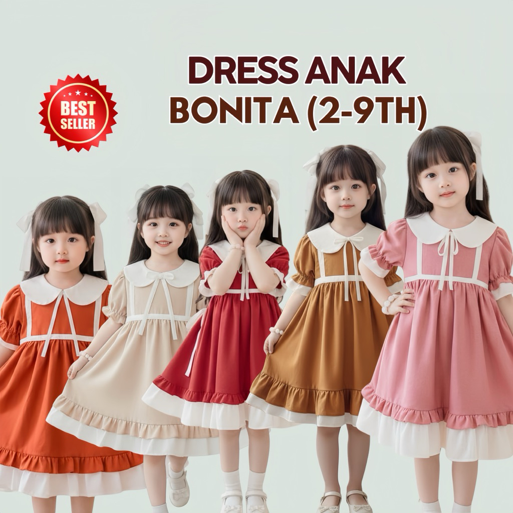 DRESS ANAK KOREAN STYLE DRESS BONITA KATUN LINEN PREMIUM LUCU