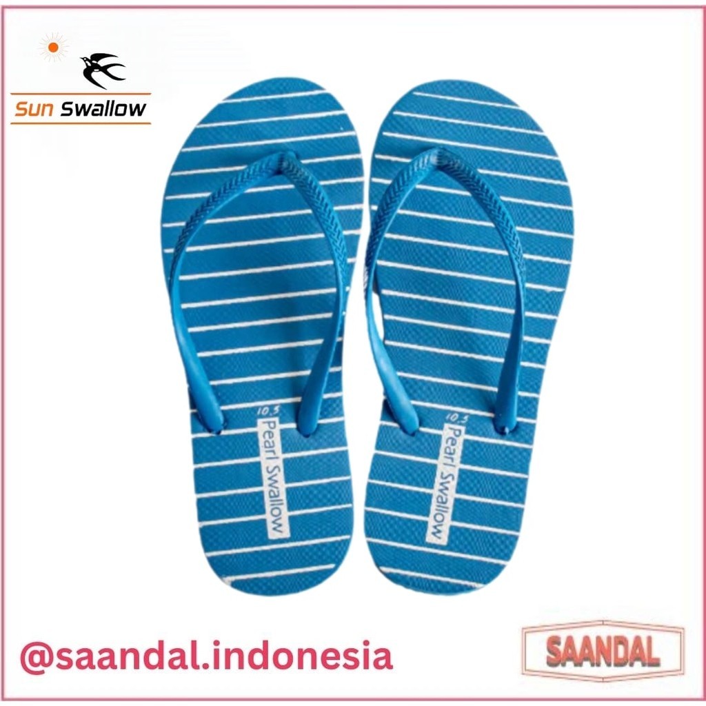 Sandal Jepit Karet Wanita Peremupan Sun Swallow Pearl Ladies Lady Line Garis Putih Pink Hijau Hitam 