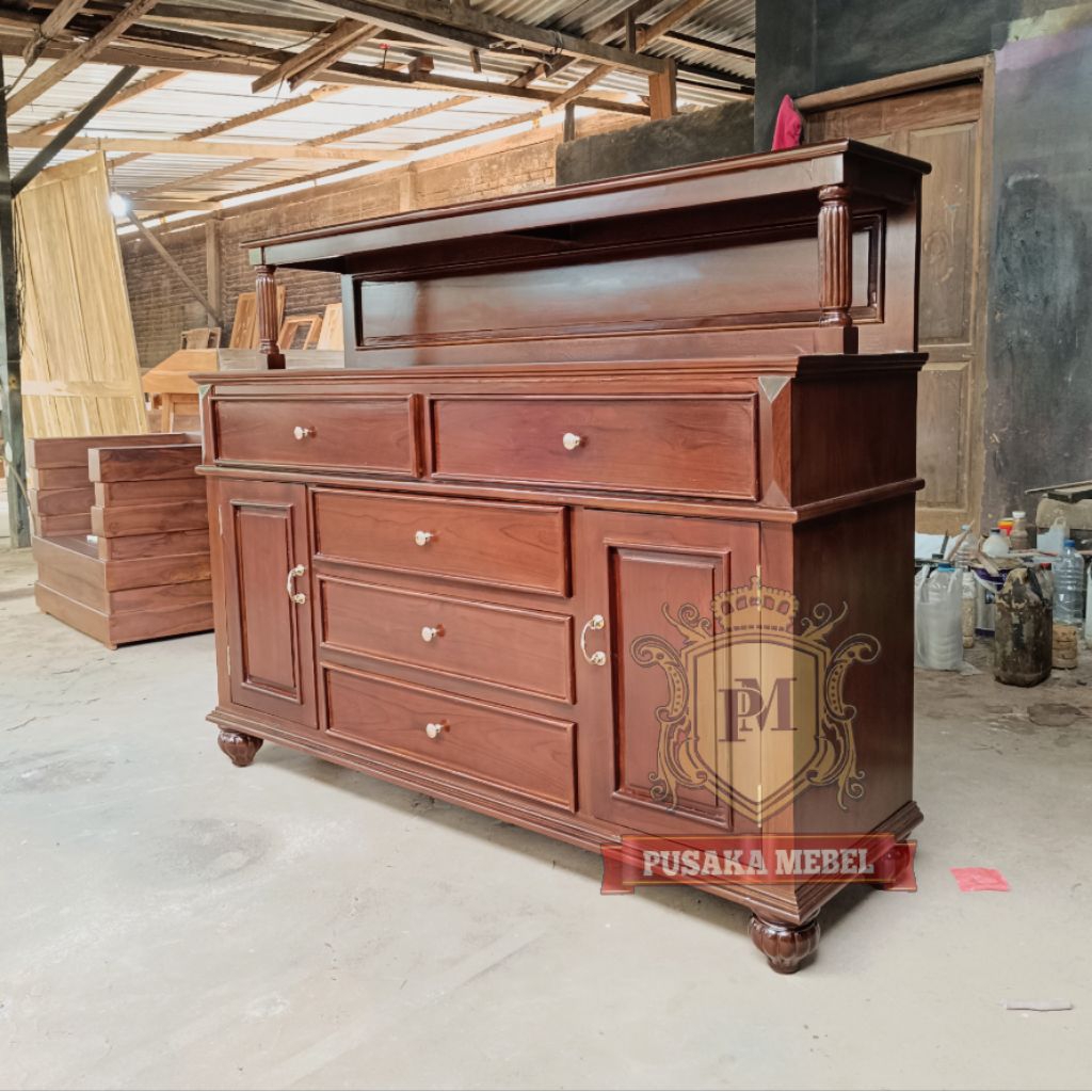 meja sembahyang kayu jati, meja cabinet drawer kayu jati model clasic, bufet cabinet drawer kayu jat