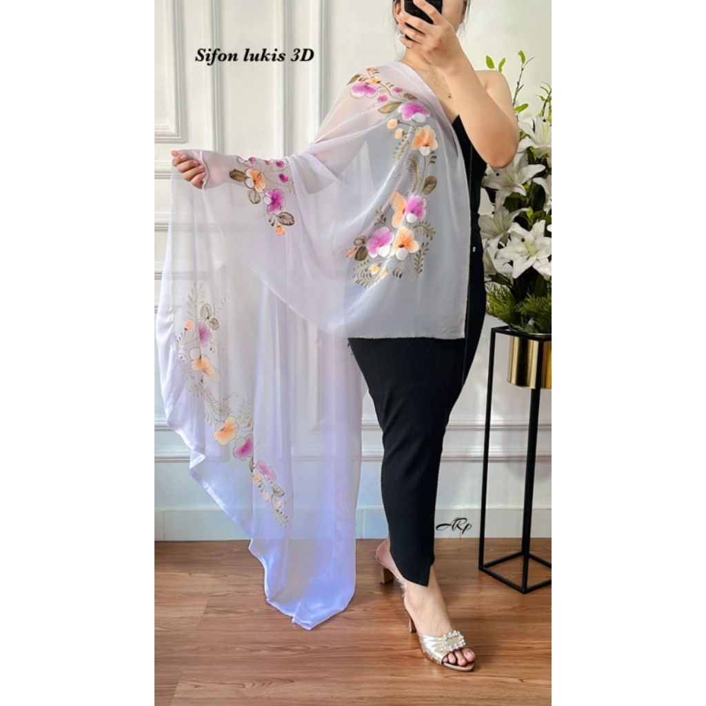 KAIN SIFON LUKIS 3D BALI/ BAHAN KEBAYA ENCIM TERBARU SIFON CREPE LUKIS BORDIR