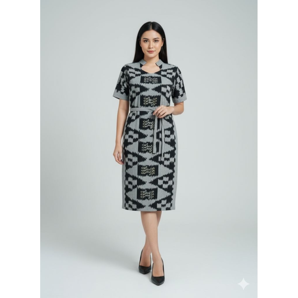 dres tenun Jepara model Raisa tenun abu