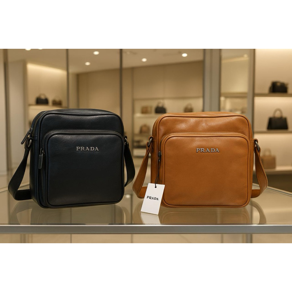 Prada - Tas Selempang Pria Kulit Waterproof Handbag 2in1 Keren Premium Multifungsi