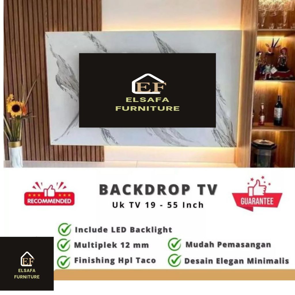 Backdrop Tv Rak Tv  Buvet Tv Minimalis Tempel Dinding + Lampu Led
