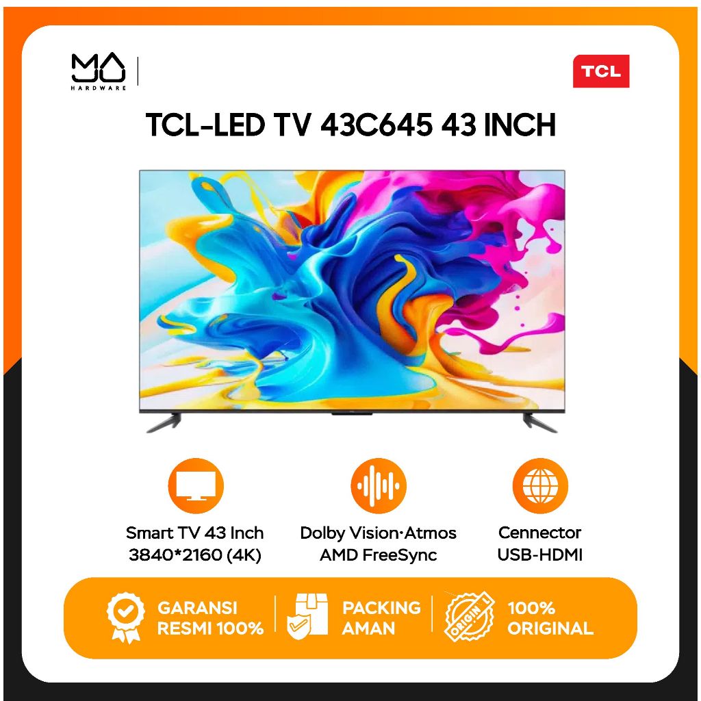 TCL 43C645 LED QLED 4K UHD Google TV 43" | 43 C645 Bezel-Less Smart In Garansi Resmi