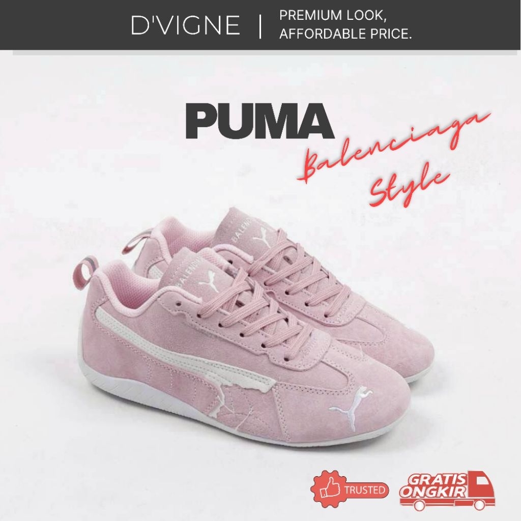 Sepatu Puma Women Pink Soft Sneakers Casual Balenciaga Style Original Import Premium DVIGNE