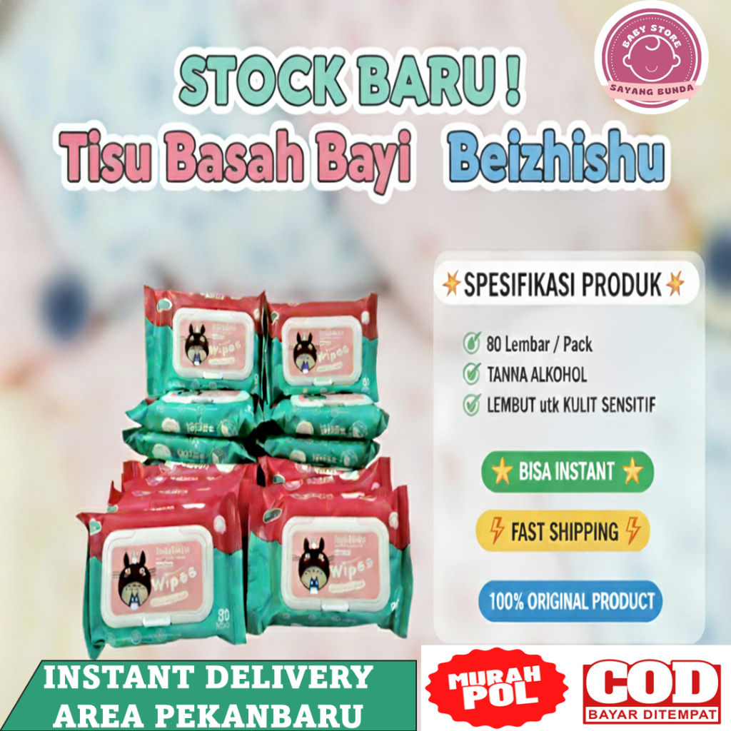 Tisu Basah Beishishu 80 Lembar - Non Alkohol, Aman untuk Bayi, Tisu Basah Pure Water
