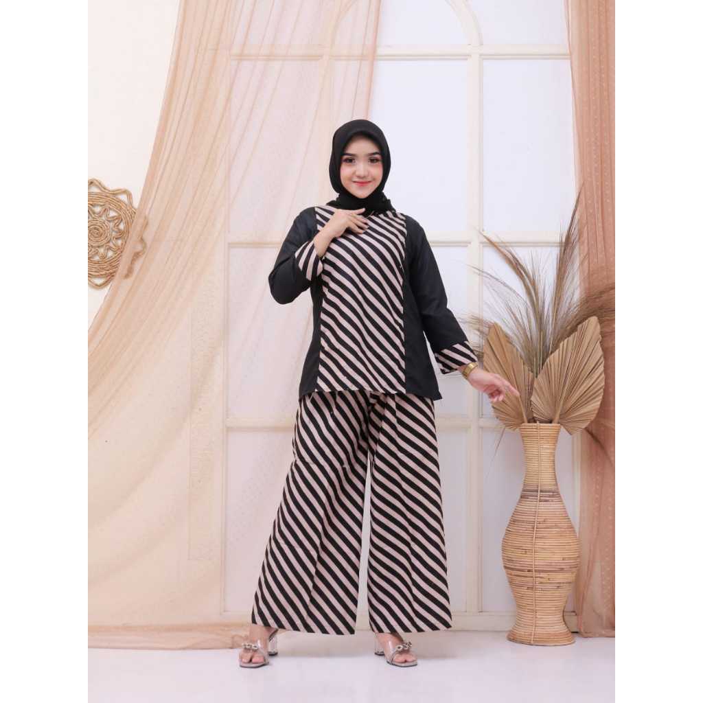 SETELAN WANITA RAYON ONE SET TUNIK KULOT MOTIF GARIS Anjani Setelan Batik CPLP JUMBO Motif Bunga Kek