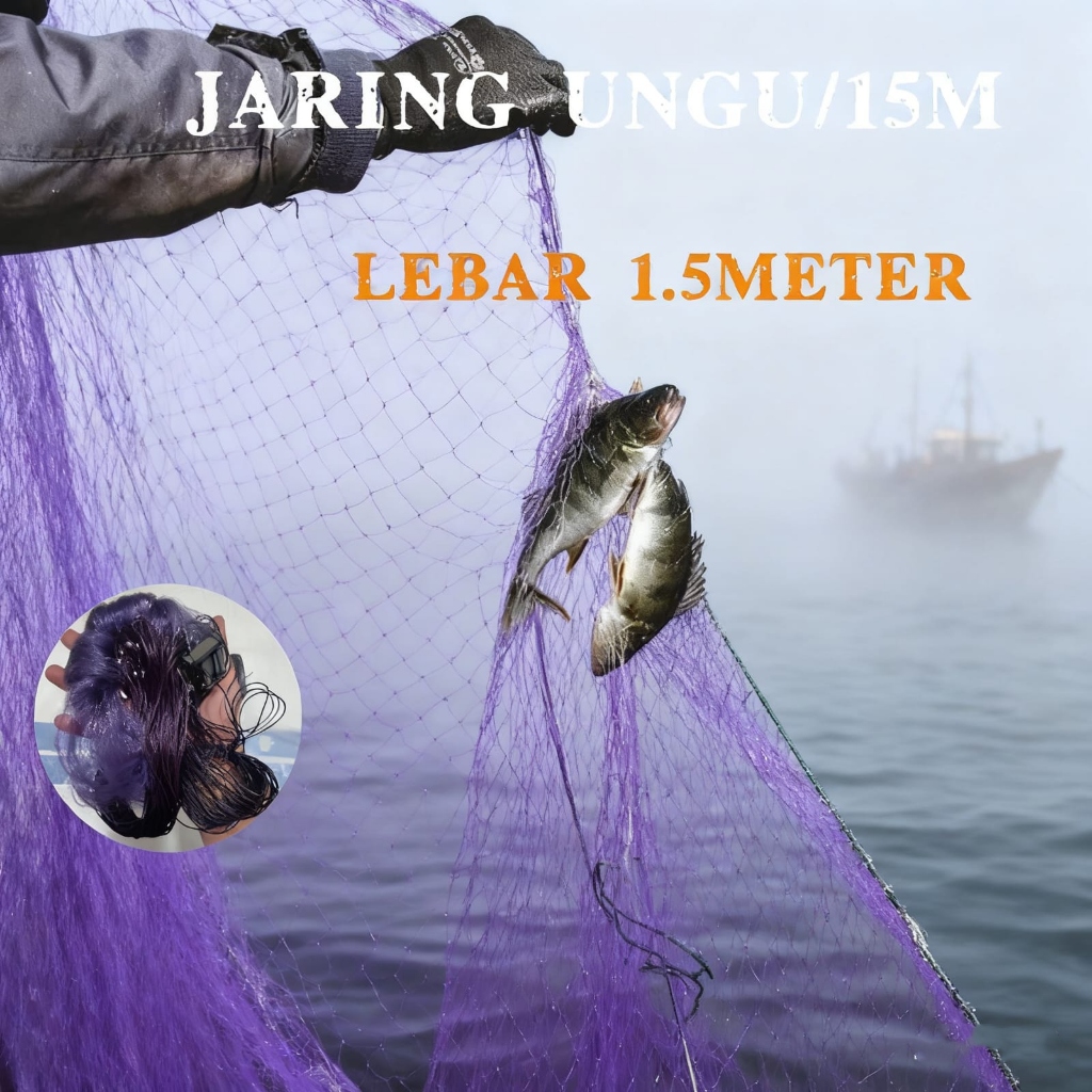 JARING IKAN UNGU JARING Jaring ikan siap pakai tinggi 1,5 m x 15M  panjang SENAR 0.15MM