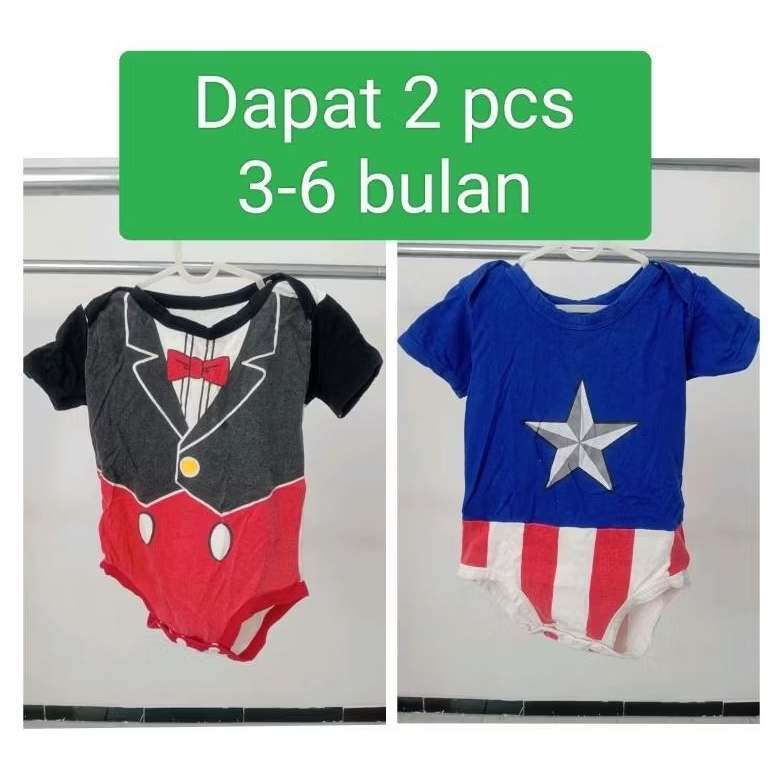 Baju bayi mickey mouse, baju bayi kapten amerika. preloved. jumpsuit bayi. baju karakter bayi