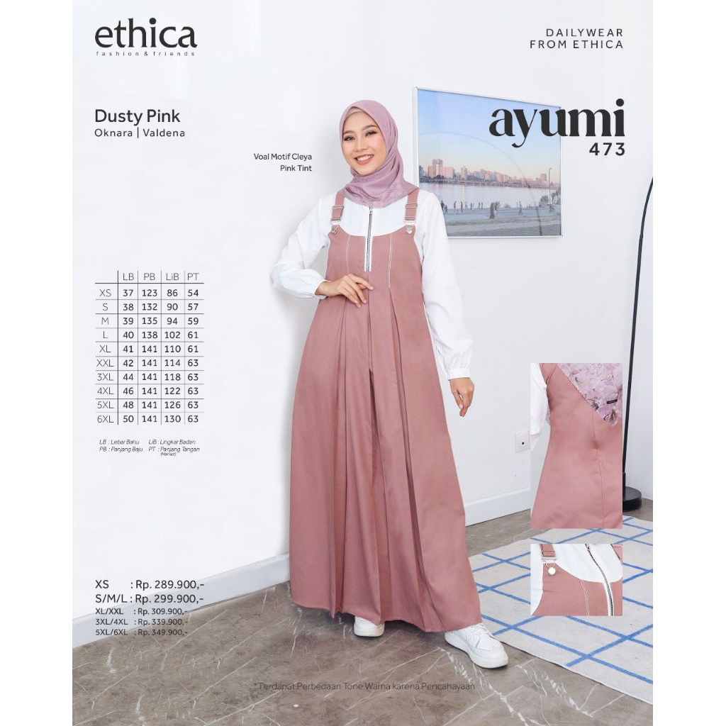ethica ayumi 473 dusty pink gamis remaja kekinian rompi overall