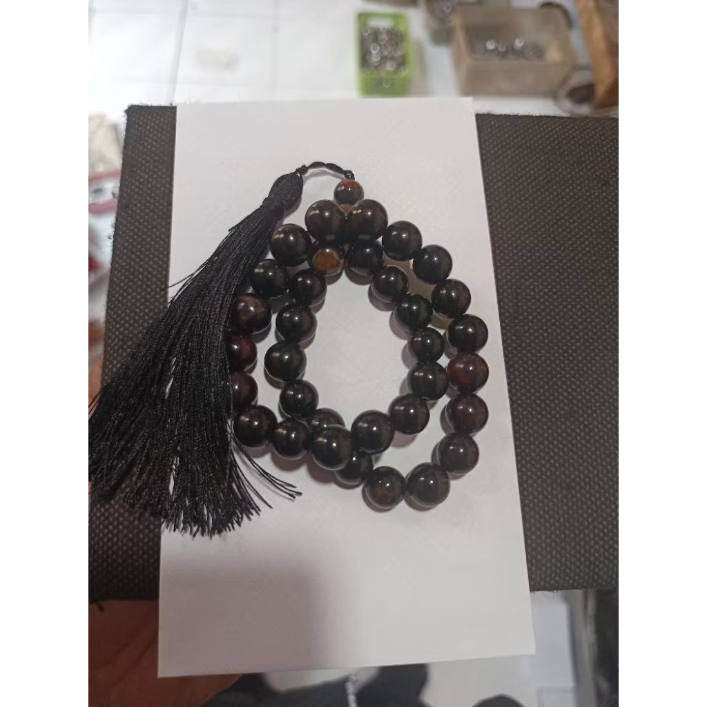 Tasbih 33 Butir Batu Akik Yaman Wulung Original 12mm Terbaik
