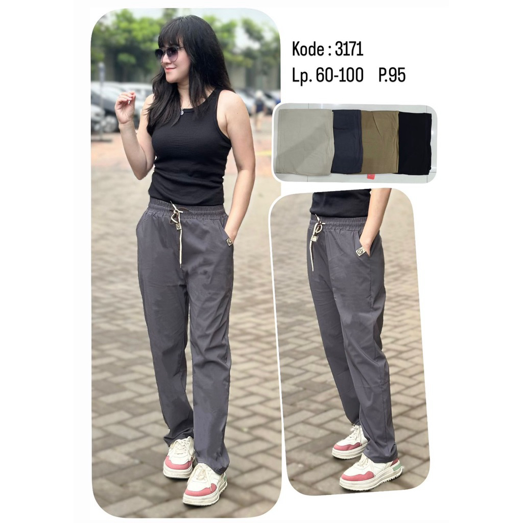CELANA PANJANG BEGY WANITA / CELANA PANJANG KARET WANITA KOREA / CELANA PANJANG BAHAN IMPORT
