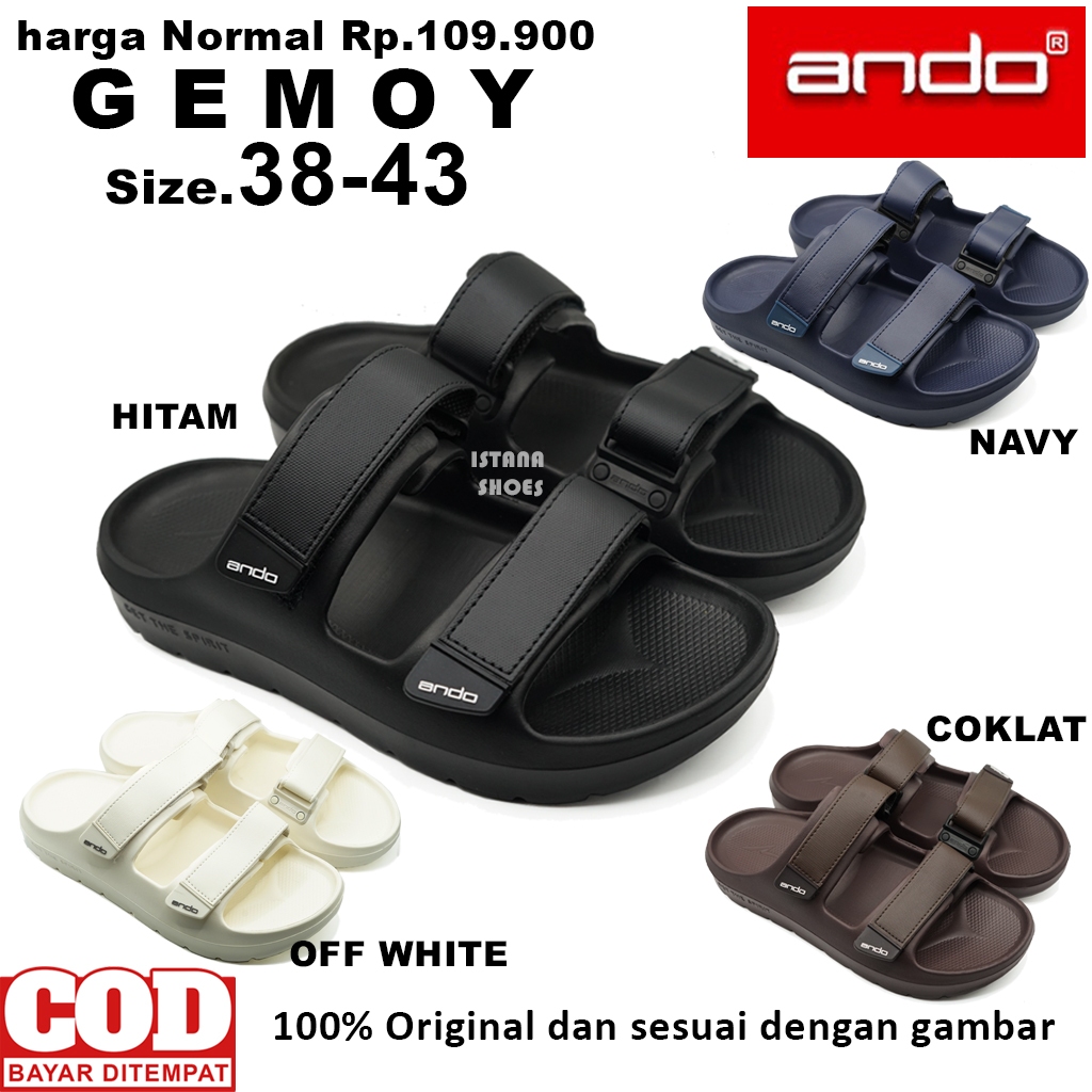 Sandal Ando Gemoy Hits sendal karet slop cowok kekinian original sandal selop pria terbaru lentur 38