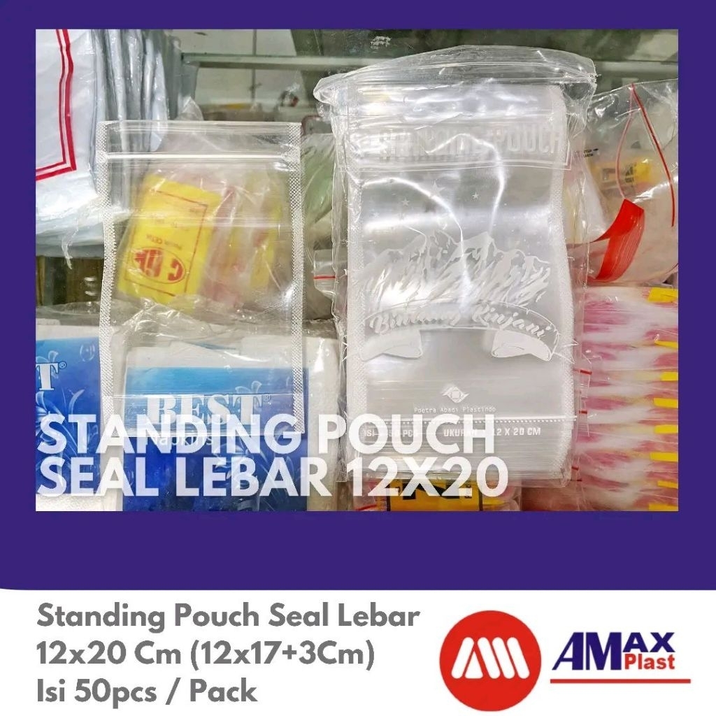 Plastik Standing Pouch Berdiri PP Klip Ziplock 12X20 cm Isi 50 pcs