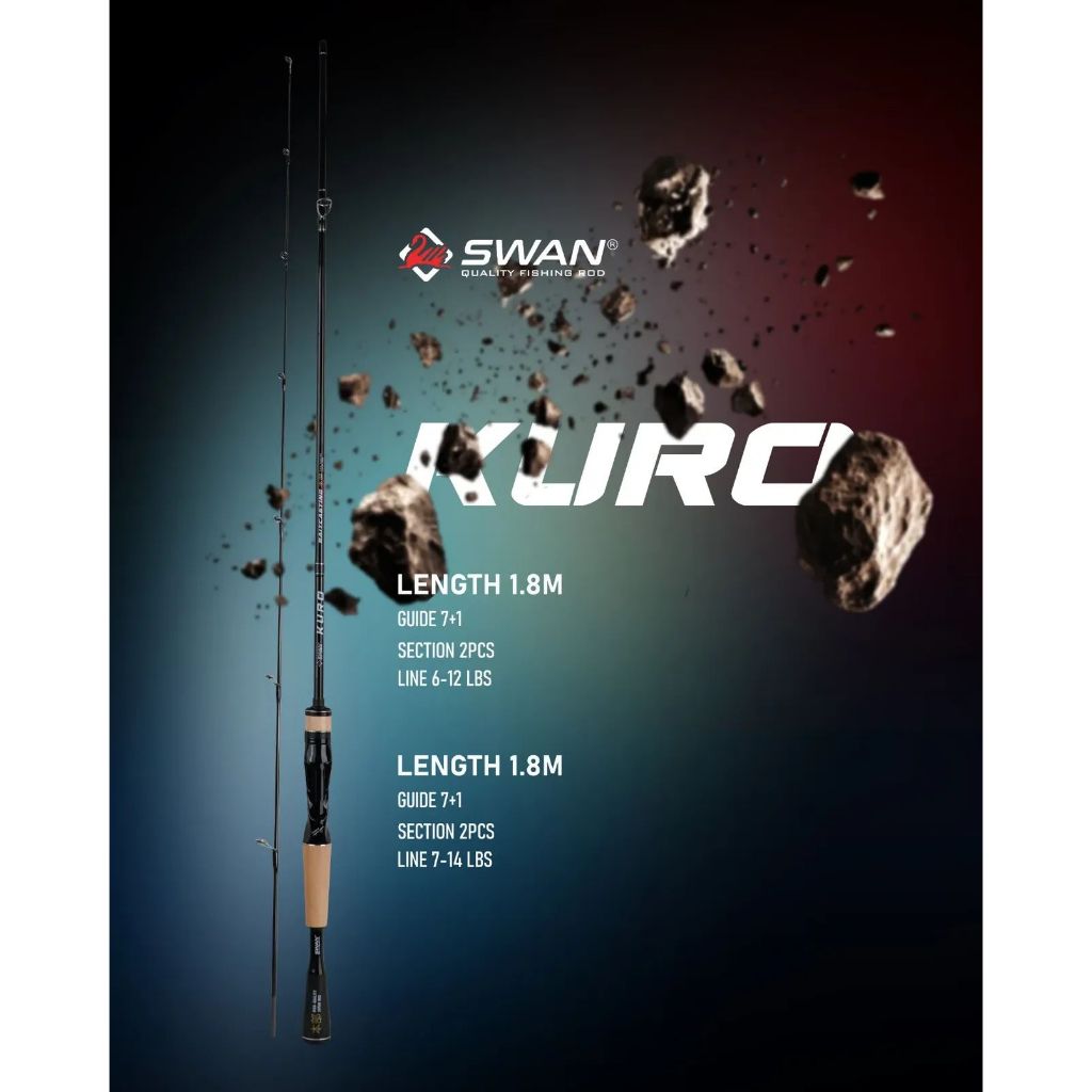 Joran baitcasting swan kuro 7-14lbs 180cm pancing casting toman gabus solid carbon