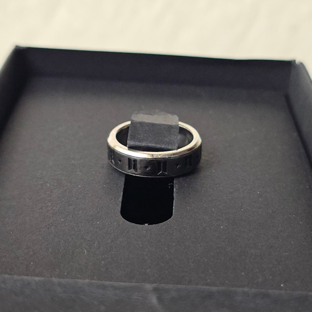 BTS Monochrome Merchandise Ring Black Size 9 + photocard Preloved