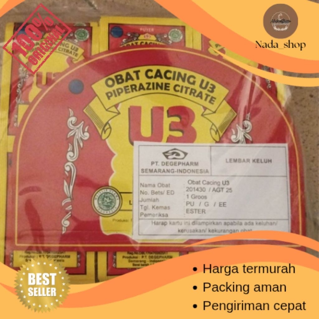 Obat cacing puyer U3 paket 1 pak isi 12 renceng