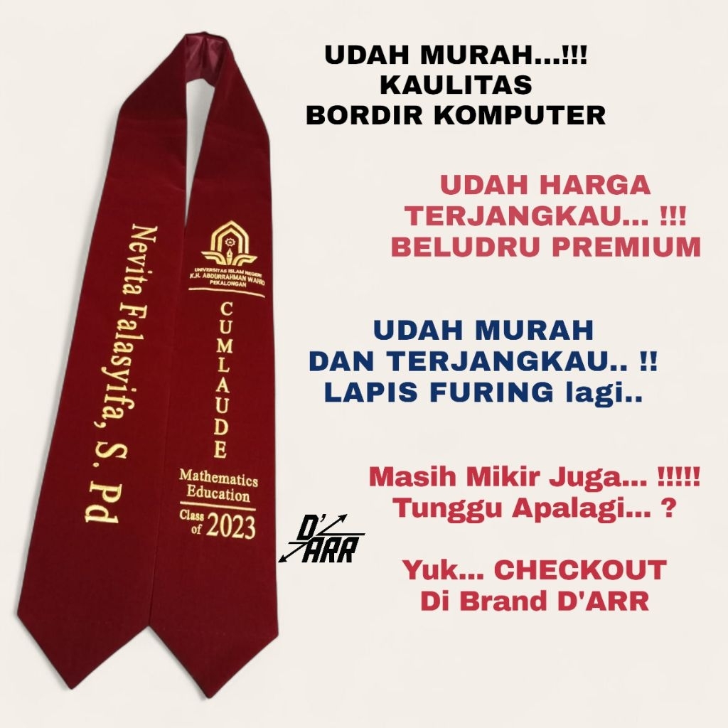 [ PROSES.CEPAT ] Lapis Furing - Selempang Wisuda Leher  Beludru Premium Bordir Komputer / Selempang 