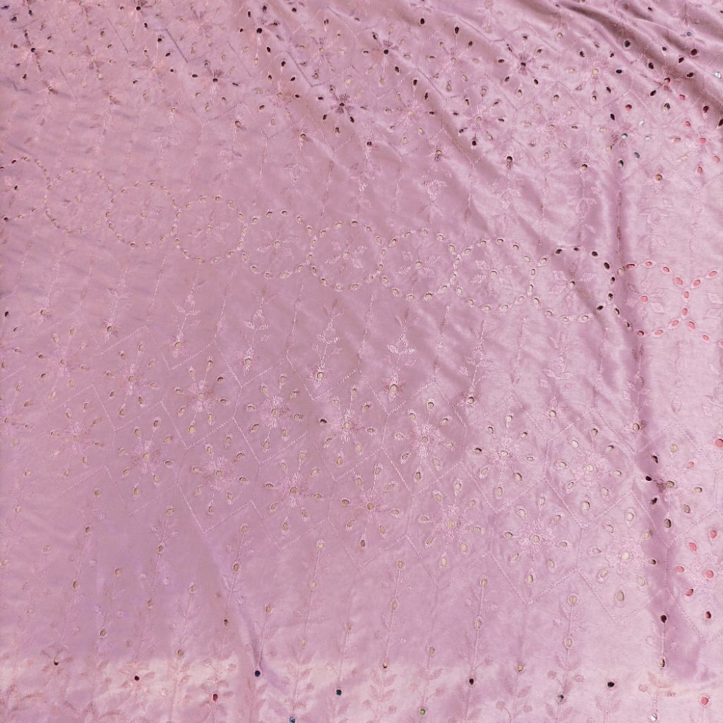 Kain KATUN BORDIR BOLONG Premium Motif Eyelet | Broderie Anglaise Meteran Warna Ungu Lilac (Harga Ka