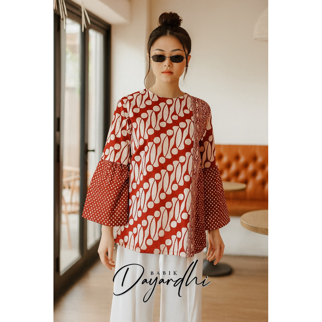 Dayardhi Batik Kerja Wanita Merah Putih Blus Batik Kerja Kekinian