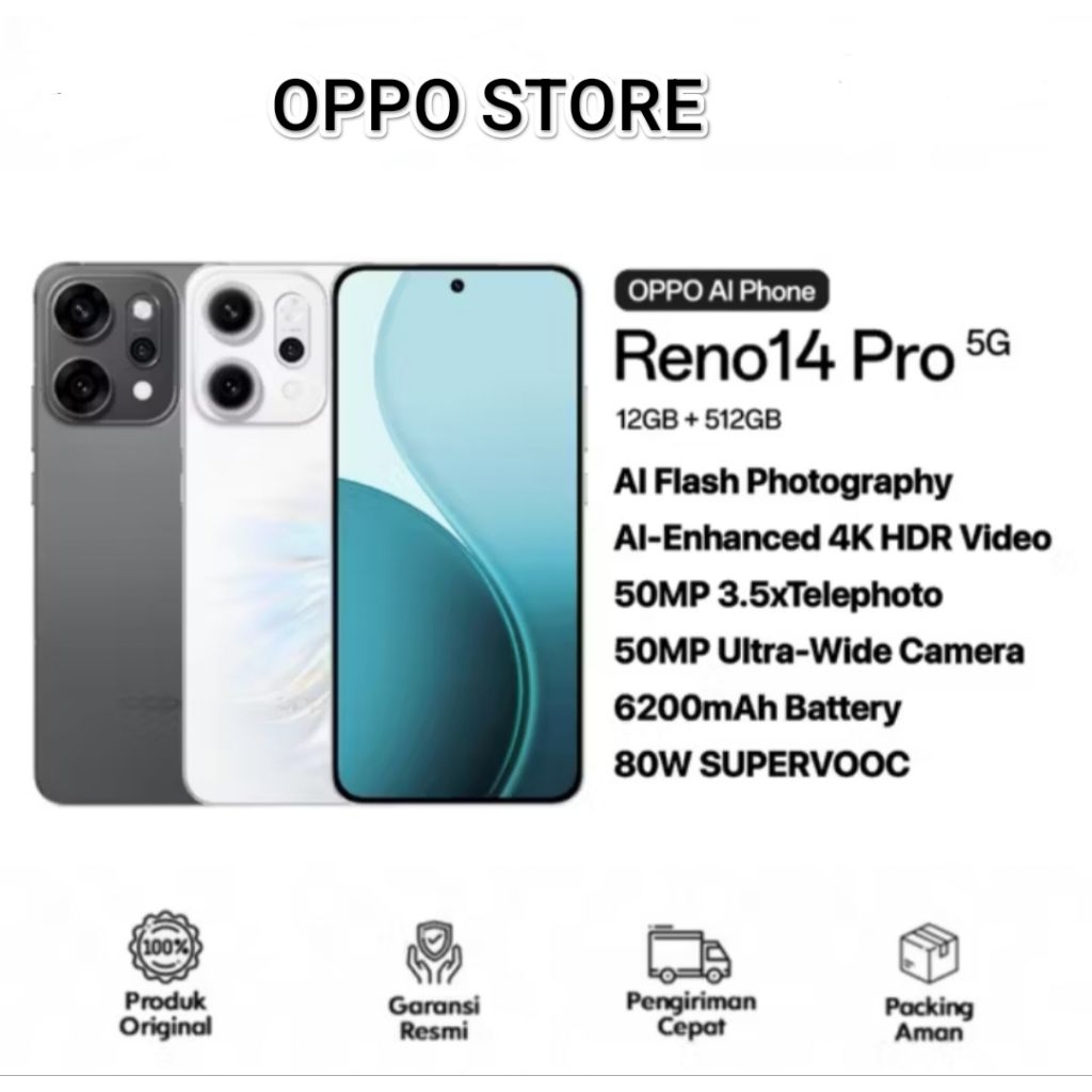 OPPO RENO 14 PRO 5G 12/512 BARU SEGEL GARANSI RESMI OPPO 100% ORIGINAL