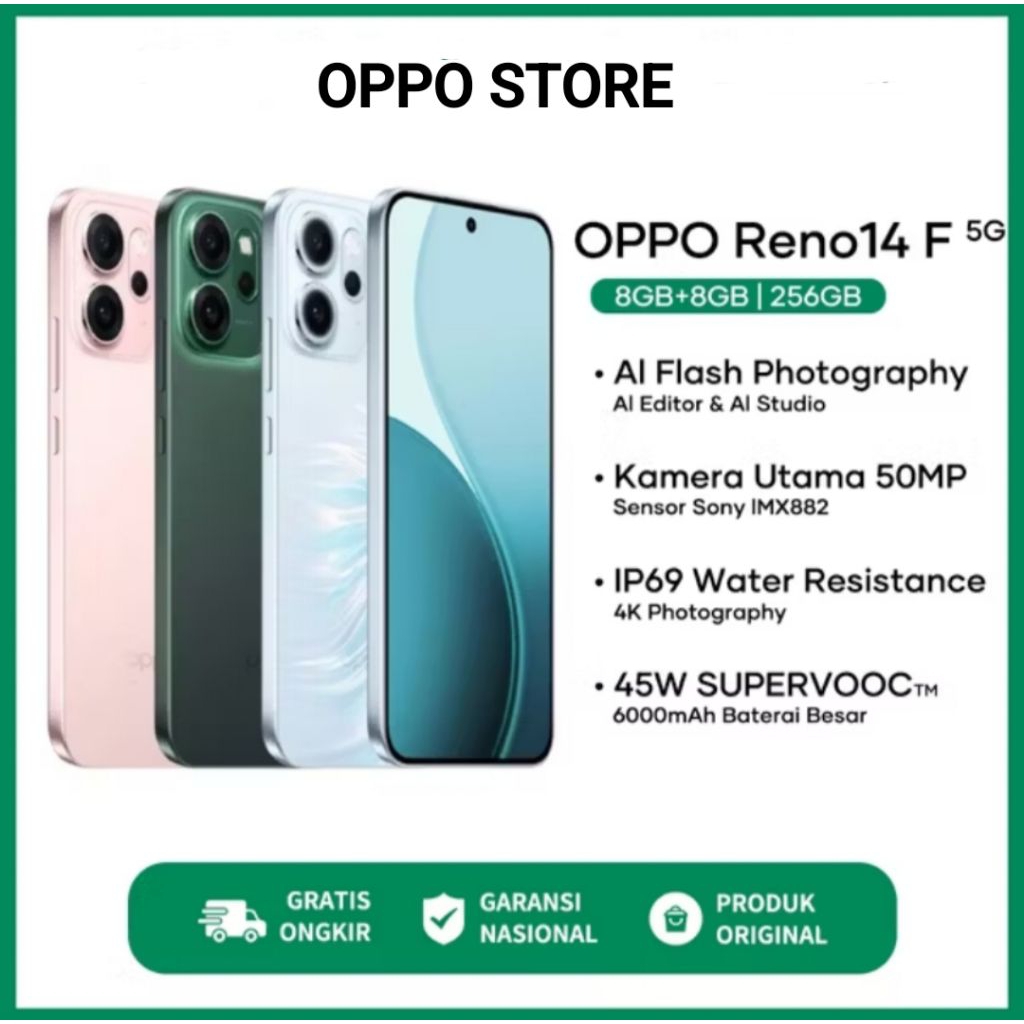 OPPO RENO 14F 5G 12/512 BARU SEGEL GARANSI RESMI OPPO 100% ORIGINAL