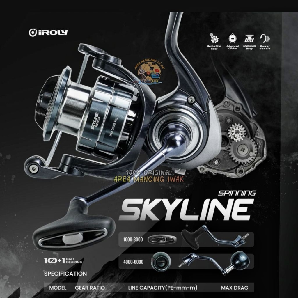 Reel IROLY SKYLINE 1000 2000 3000 4000 6000 (NEW GENERATION) WATER RESISTANT - Power Handle