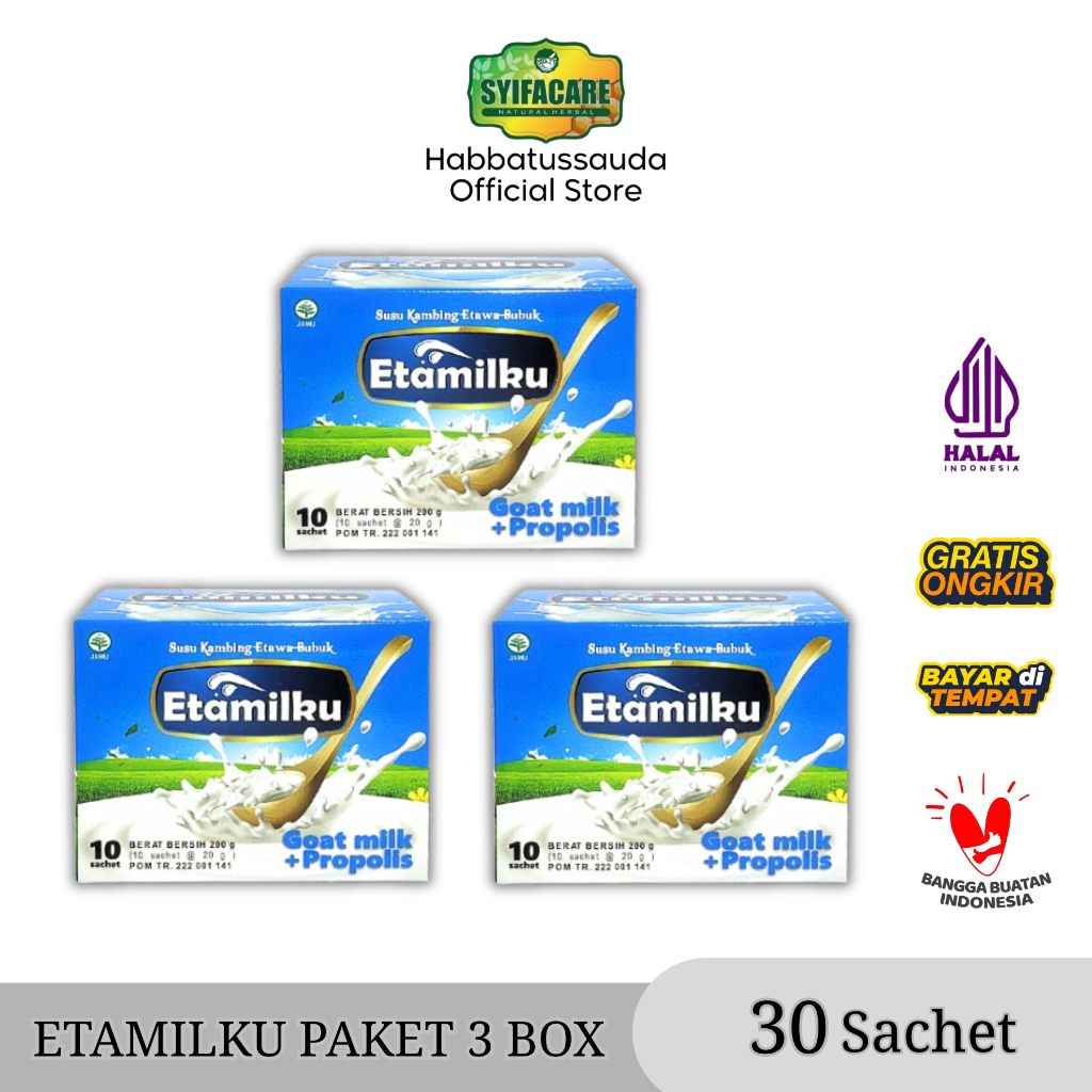 ( Paket 3 box ) Etamilku Susu Kambing Propolis madu Bee Polen I Nyeri Sendi, Asam Urat, Sesak Nafas