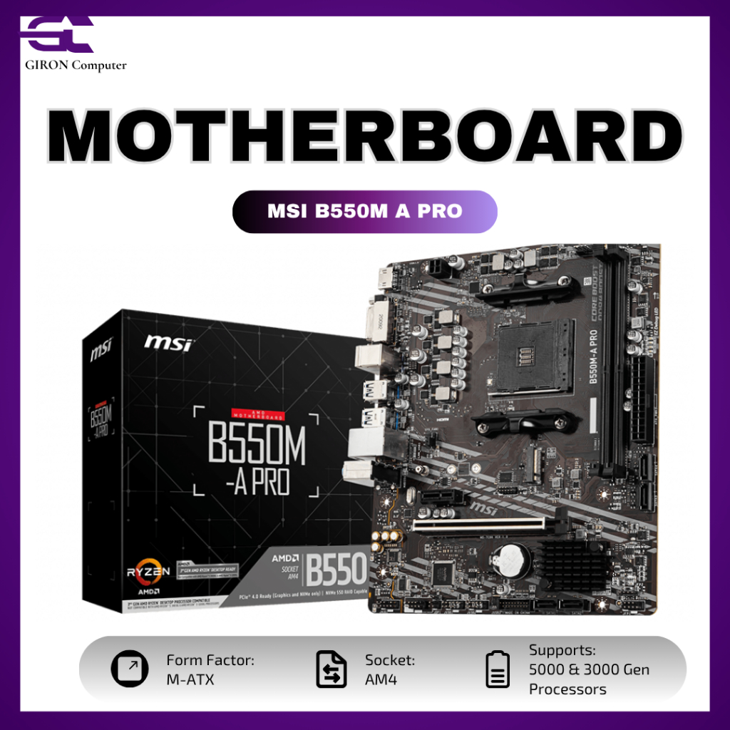 MSI B550M A Pro (AM4, AMD Promontory B550, DDR4, USB3.2, SATA3)