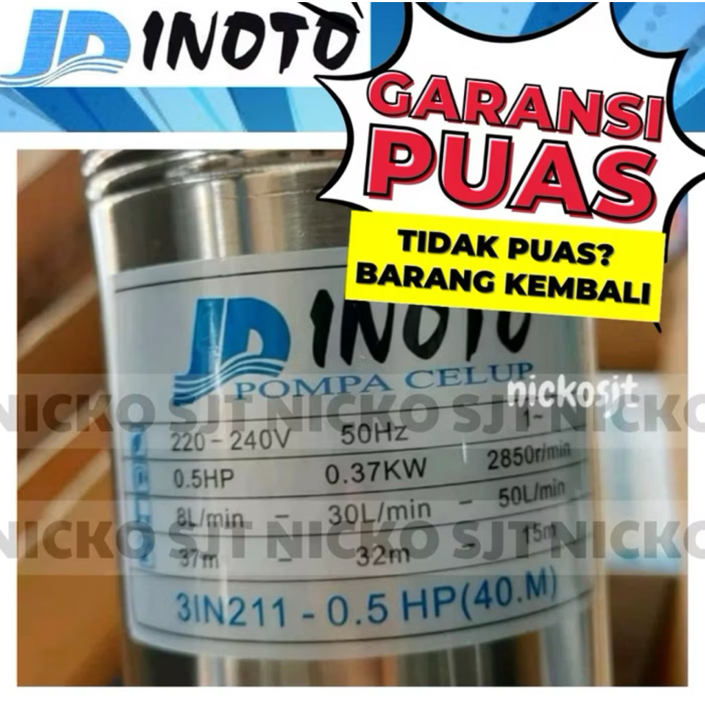 ( INSTANT ) Pompa Sumersibel Sibel Pompa Celup Inoto 3in 0,33hp + Kontrol Box + Kabel 30m 3 in dim 3