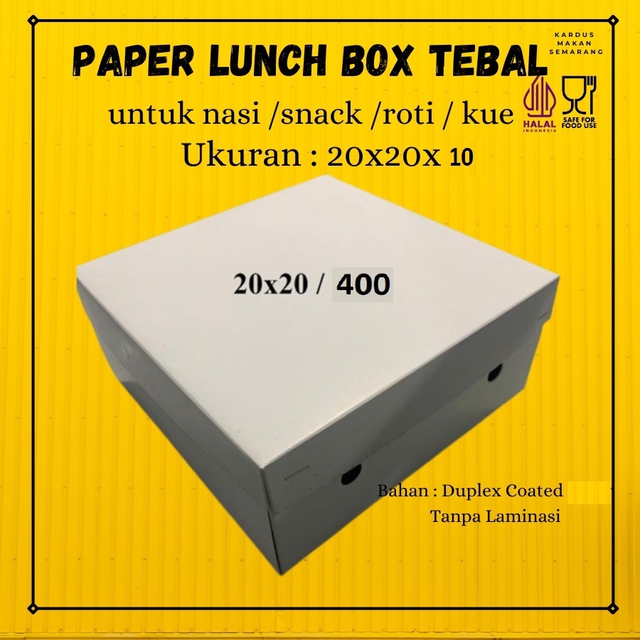 Dus Makanan 20 x 20 x 10 Roti Box Berkat Kardus Kue Coated Tebal 400 gram Ukuran 20x20 PAPER LUNCH P