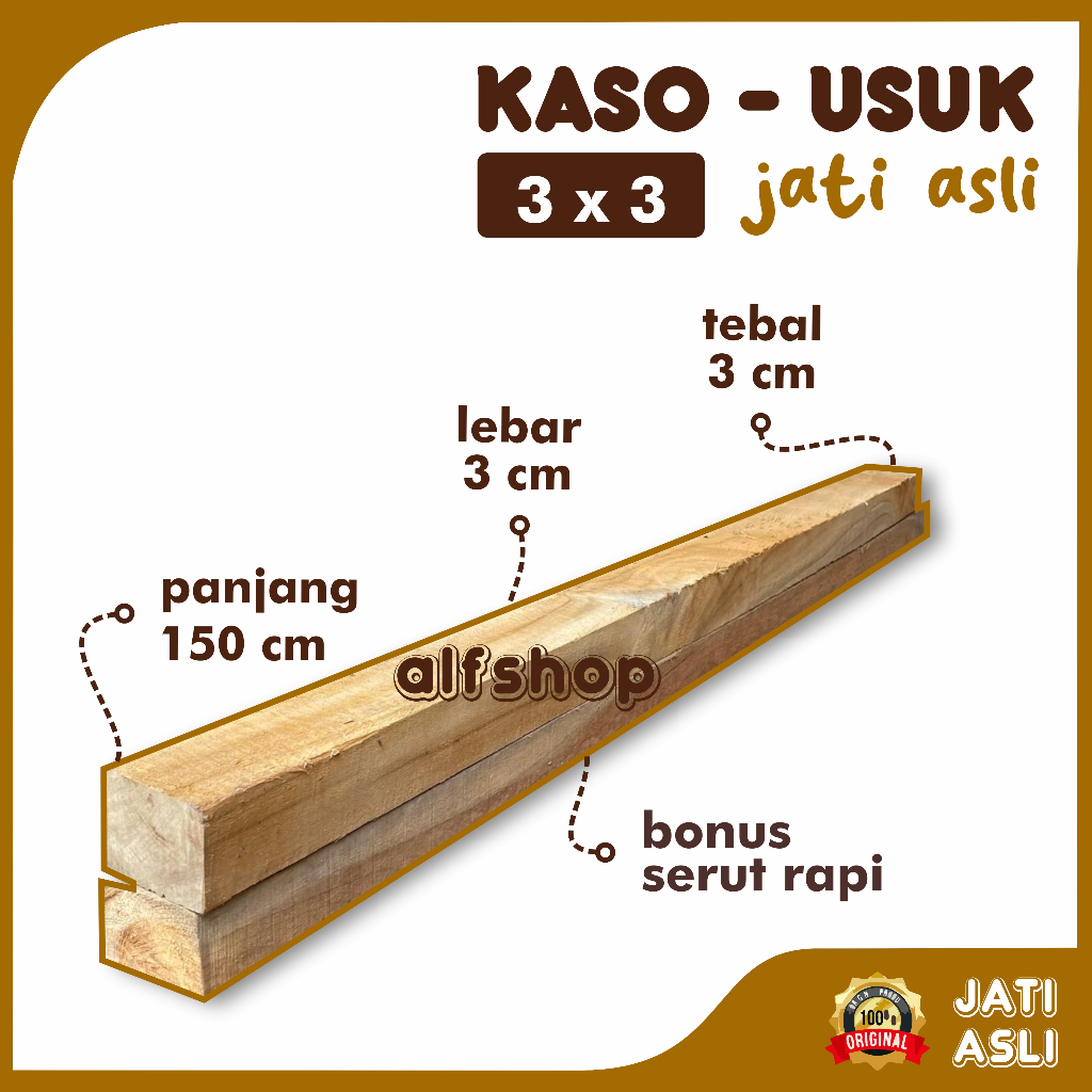 Balok Kaso Usuk 3x3x150 cm Kayu Jati Kondisi Serut Halus