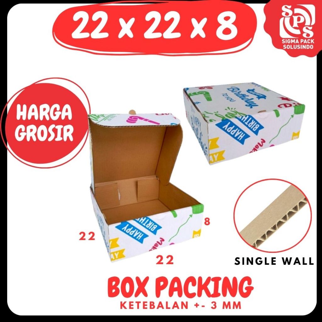 Box 22x22x8 LD Dus Ultah Kado Happy Birthday Kemasan Kotak Kado Tas Kardus Hampers Ulang Tahun