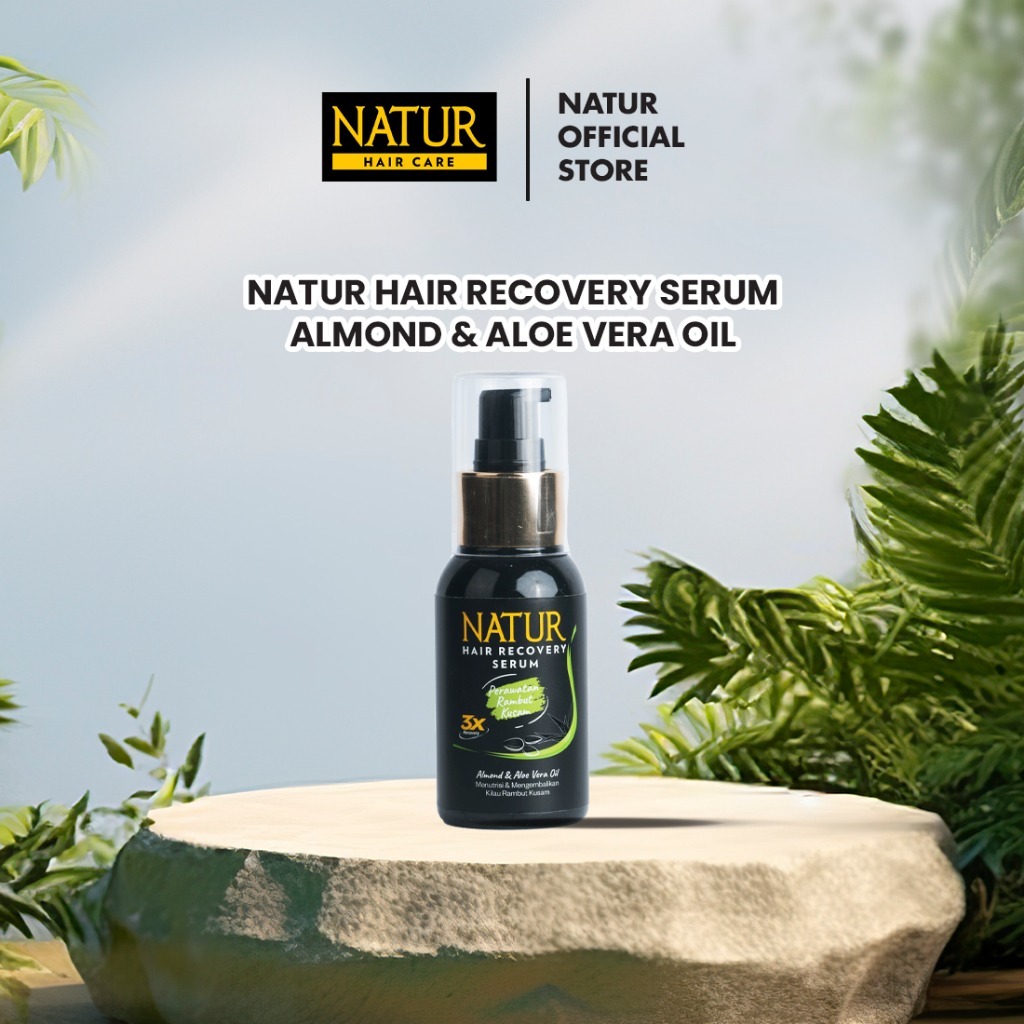 Natur Hair Recovery Serum Almond & Aloe Vera Oil 60ml Serum Rambut Rontok Rusak Kering Kusam BPOM