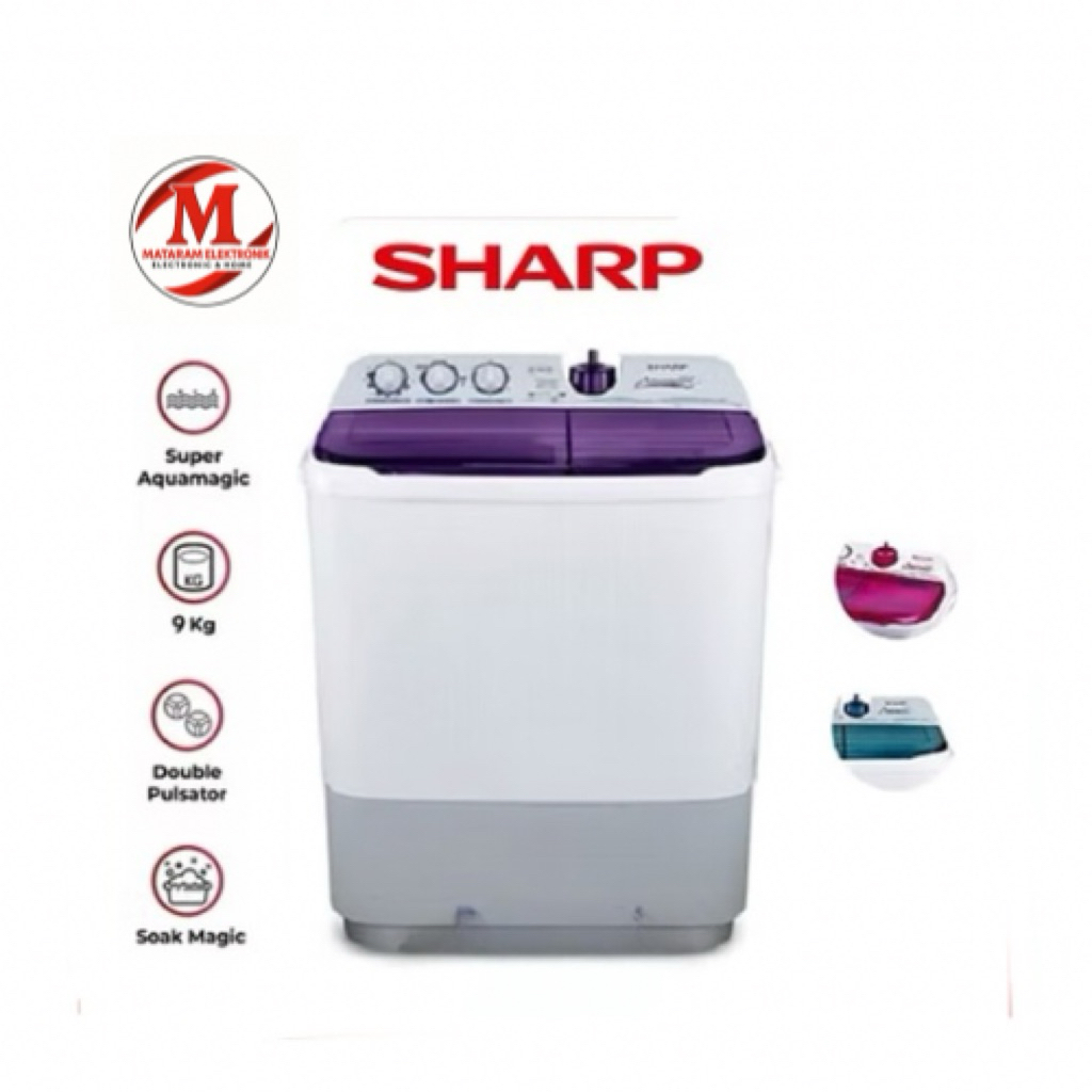 Mesin cuci 2 tabung Aquamagic SHARP EST95CR/9kg