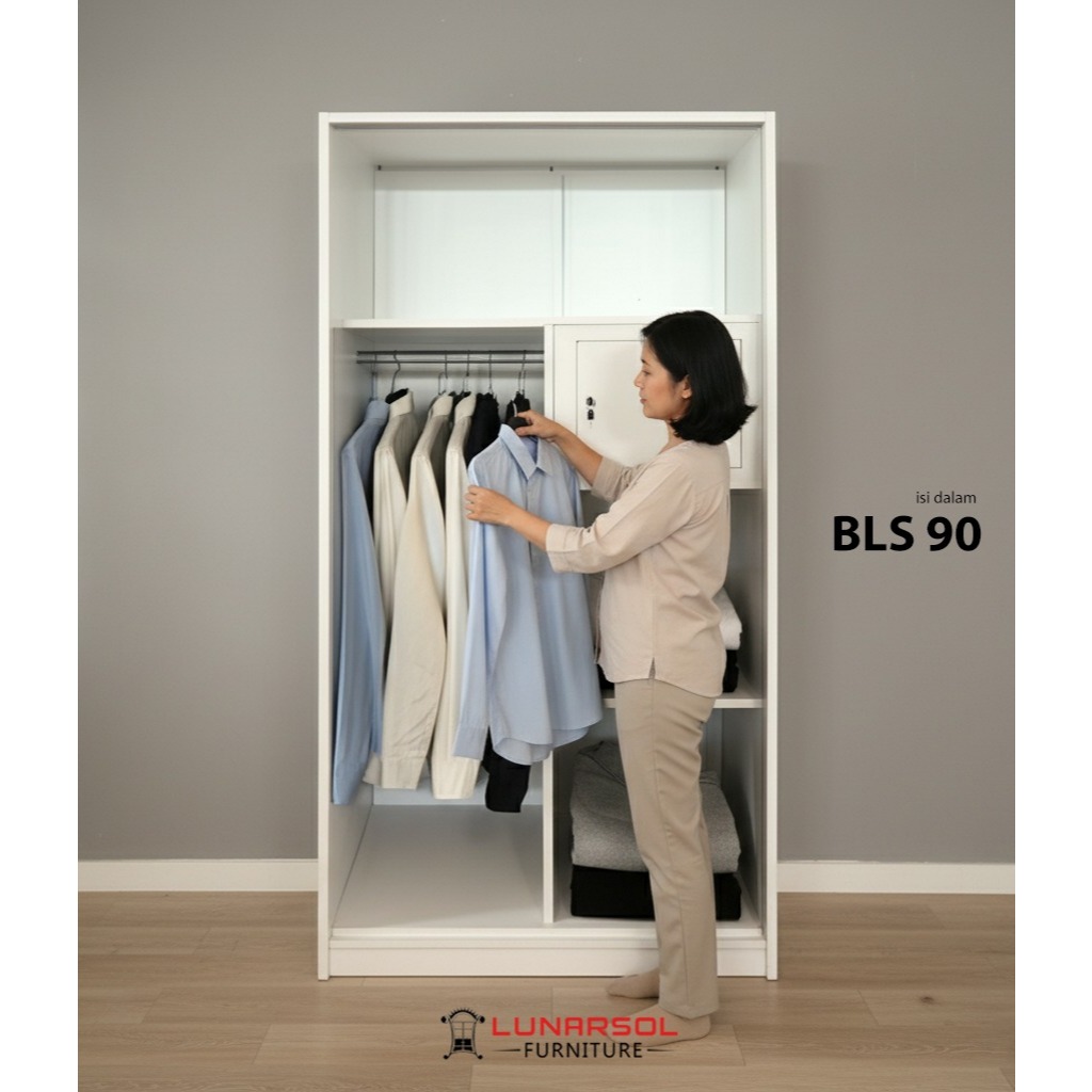 LUNARSOL Steel Wardrobe - Lemari Pakaian Besi 2 Pintu Anti Rayap 85cm / 90cm