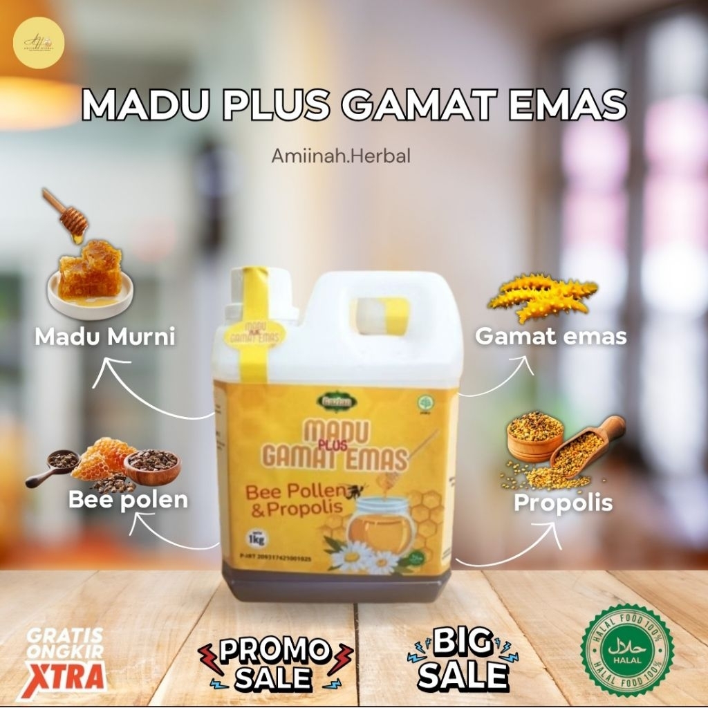 MADU GAMAT PLUS EMAS, BEE POLEN PROPOLIS 1KG MURNI