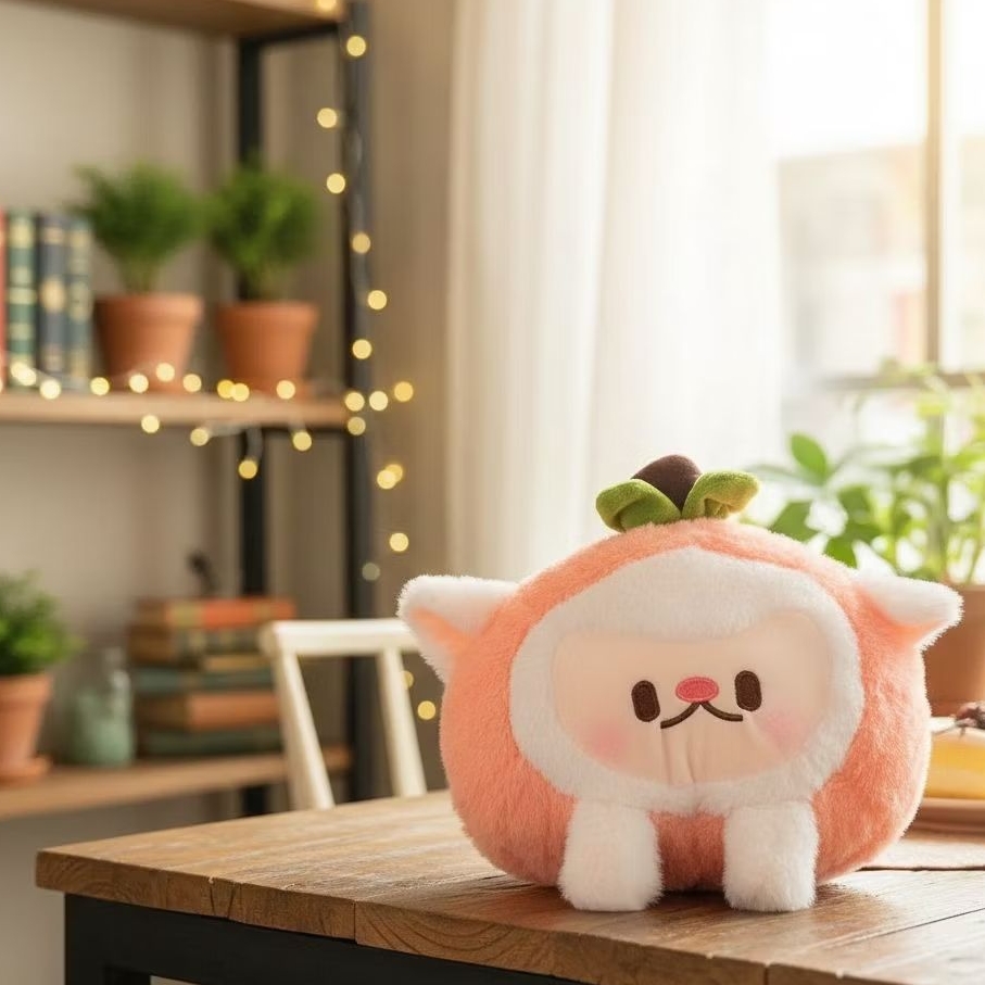 Boneka Karakter Buah Persik Mochi Peach Lucu | Bahan Plush Lembut | Kado Anak & Koleksi Gemas