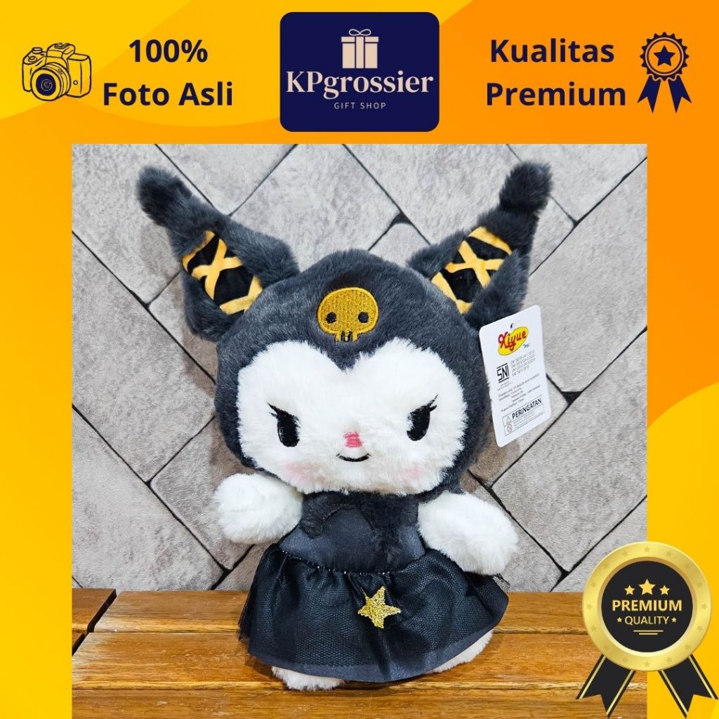 Boneka Kuromi Sanrio Dress Black Gold Gaun Hitam Lucu Imut Halus Lembut 22 cm
