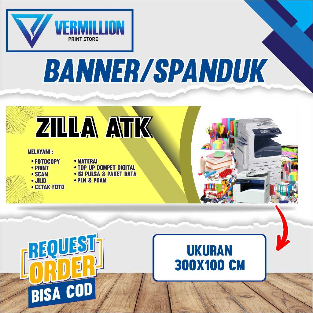 Spanduk banner ATK, toko alat tulis kuning free desain